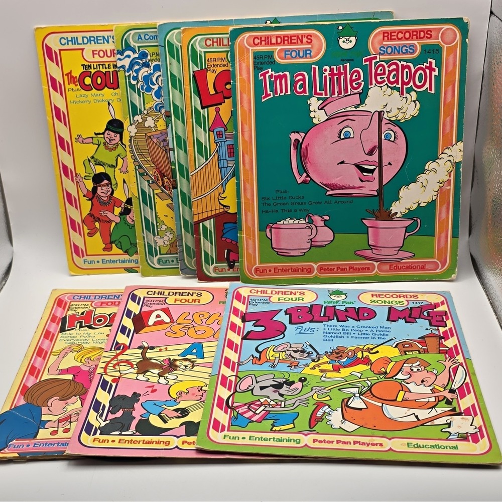 Peter Pan Records Childrens 45 RPM Vinyl Lot I'm a Little Teapot 3 Blind Mice EP